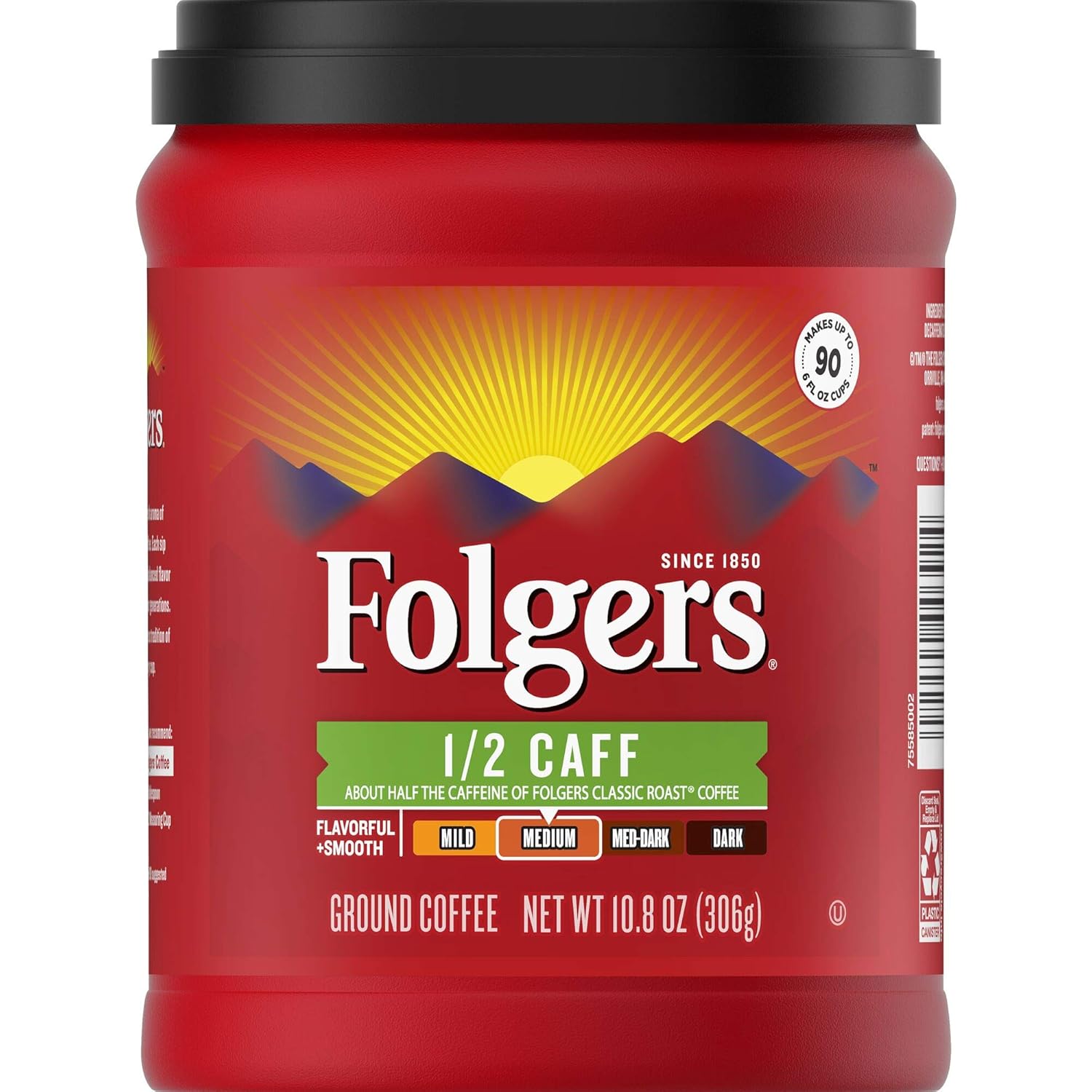 Amazon Com Folgers 1 2 Caff Half Caffeinated Medium Roast Ground Coffee 10 8 Ounces Grocery Gourmet Food