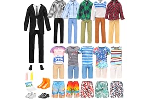 Miunana Lot 16 Items Doll Clothes & Accessories Classic Black Suit for Boy Doll Include Random 4 PCS Casual Wear + 5 PCS Dolls Pants + 3 Pairs of Shoes Laptop Water Bottles