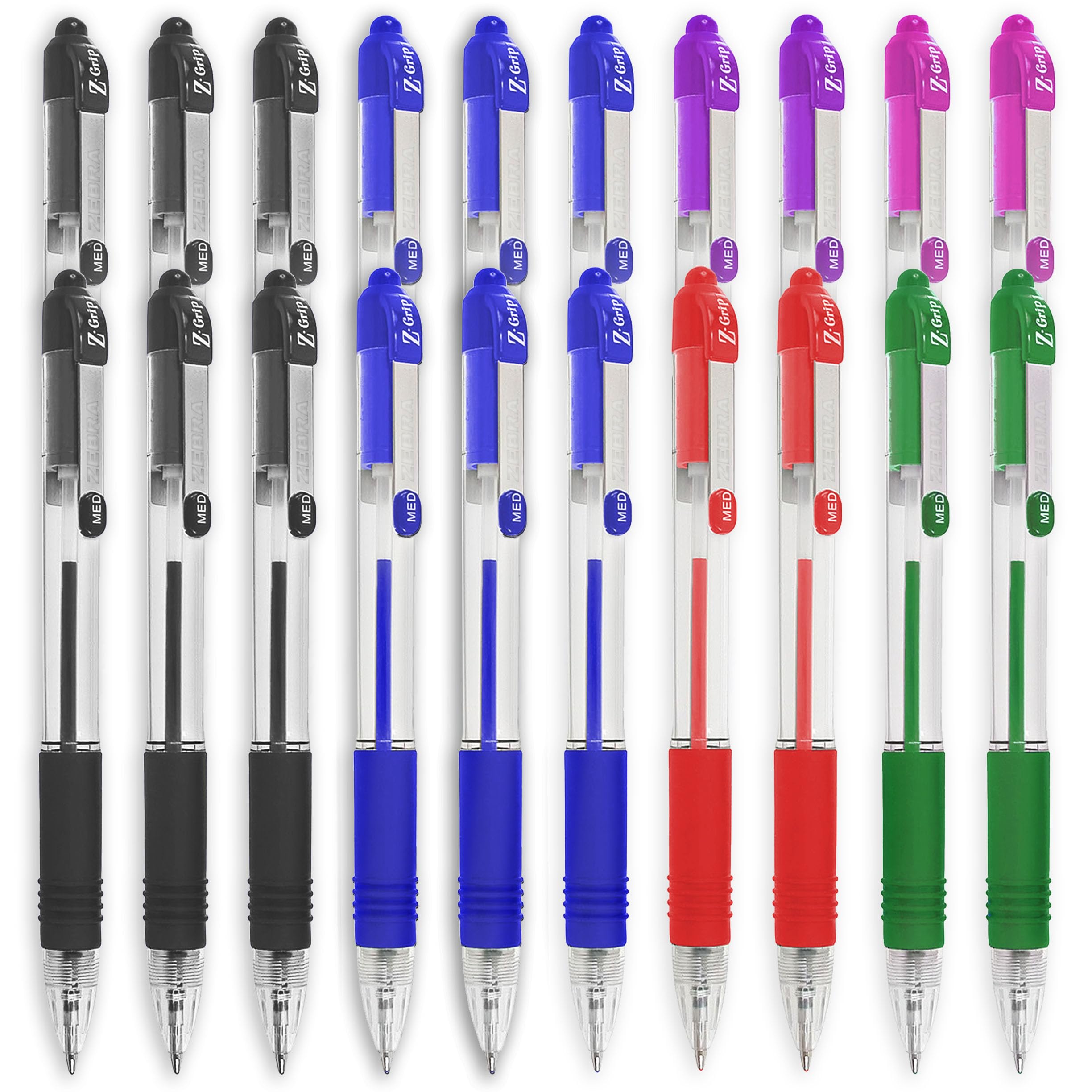 Zebra Z-Grip Retractable Ballpoint Pen - Economy Pack of 20 (Multicolor)