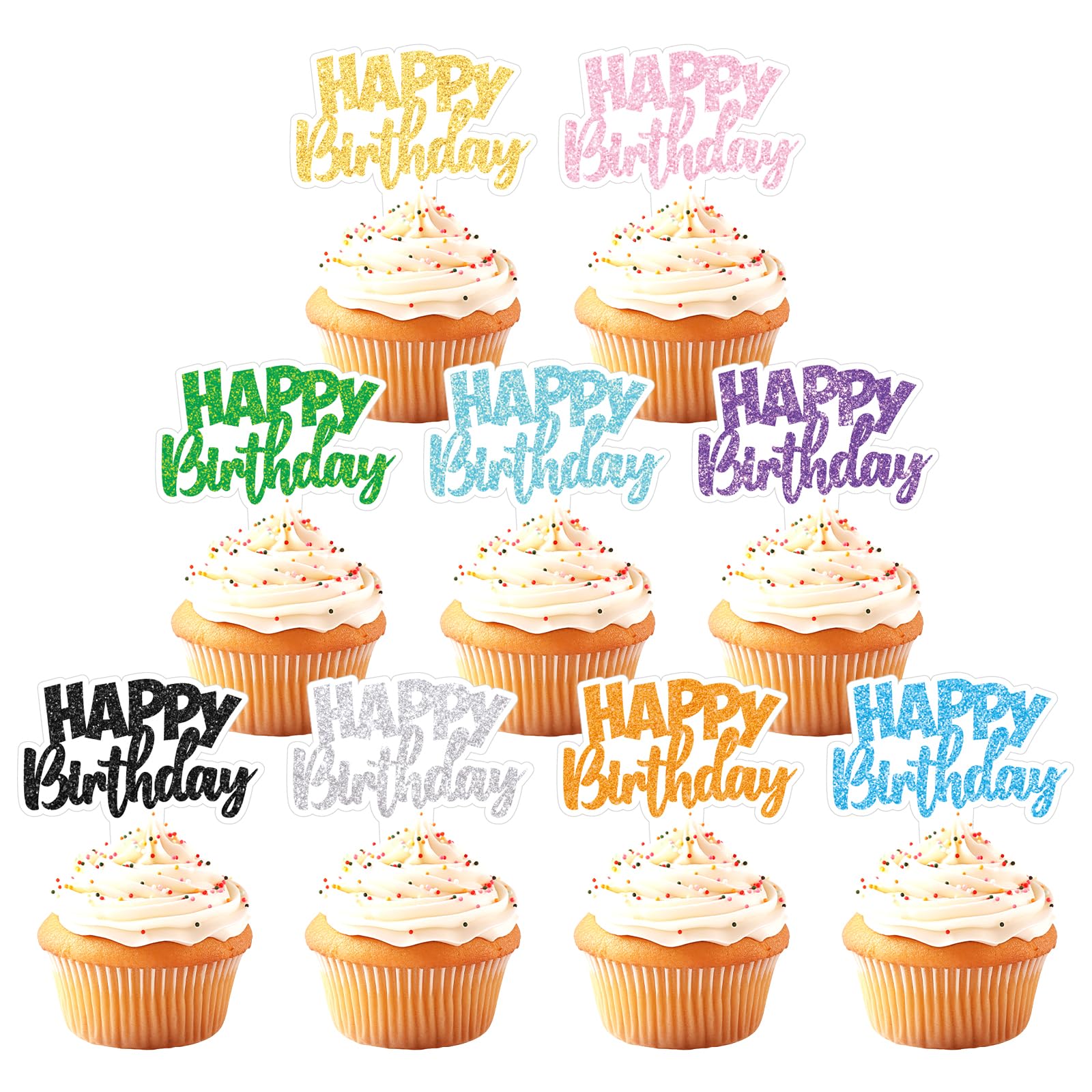 Photo 1 of Yoomod 36PCS Happy Birthday Cupcake Toppers Cake Decorations - Colorful Happy Birthday Topper Birthday Cupcake Picks for Birthday Party Supplies