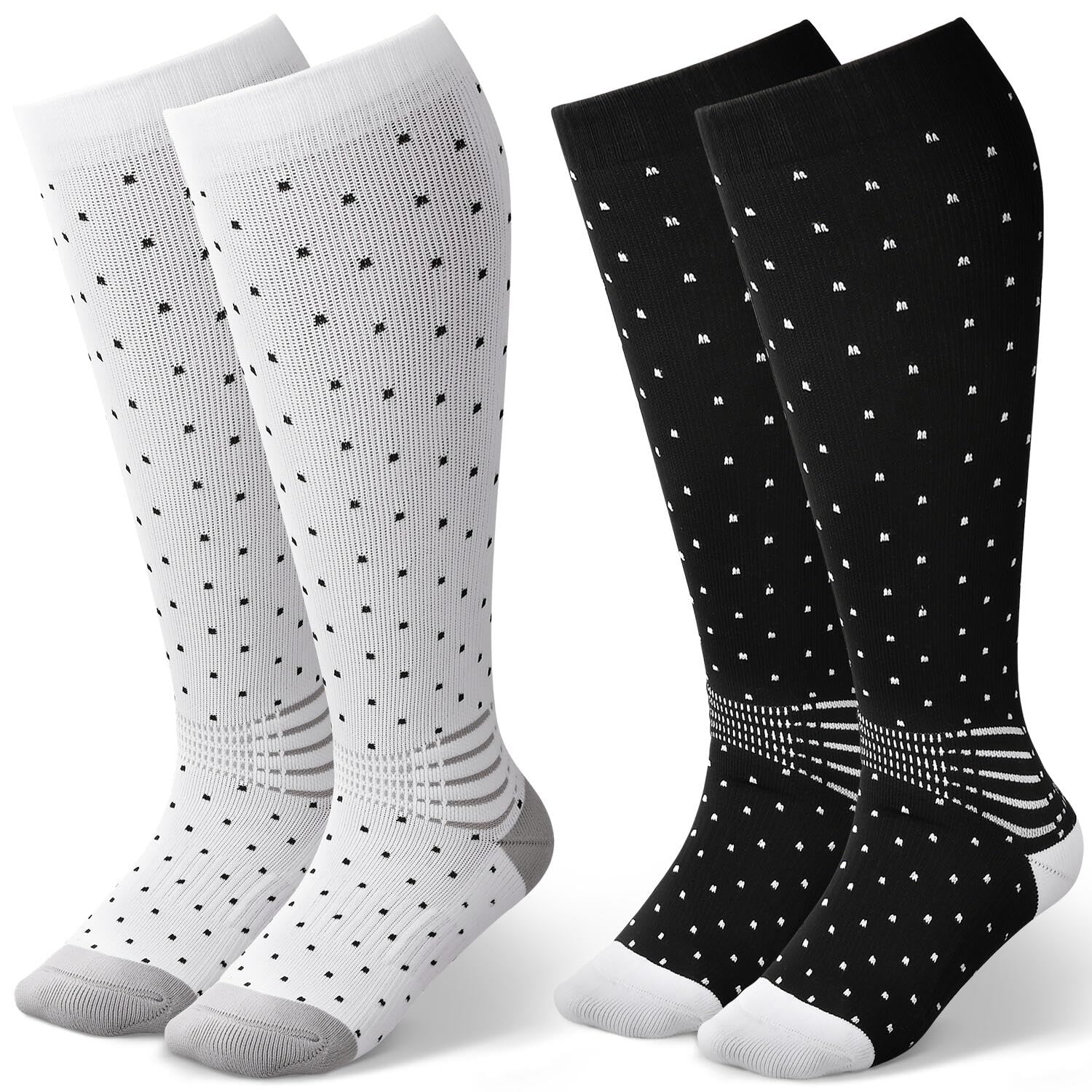 Photo 1 of IRAMY Wide Calf Compression Ankle Support Socks 3 Pairs Plus Size Coolmax Wicking Knee High Socks Nurse Running Diabetic Socks