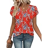 WIHOLL Womens Tops V Neck Summer Petal Sleeve Casual Tshirts