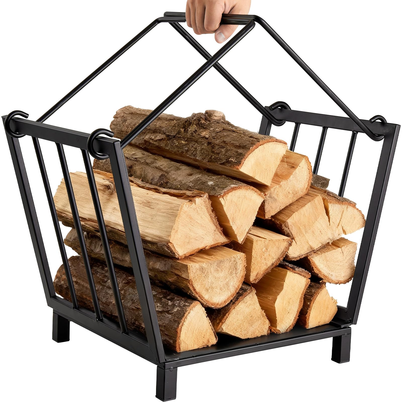 Amagabeli Firewood Racks Fireplace Log Holder 14.2 x 12.6 x 12.4 inch Wood Storage Log Carrier with Handles Steel Indoor Outdoor Fire pit Stove Decorative Holders Accessories