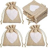InnoHHustle 10 Pcs Premium Drawstring Burlap Bags with Heart Pattern Small Burlap Bags Mini Drawstring Bag Reusable Gift Bag DIY Craft Pouchs Small Size for Christmas Party