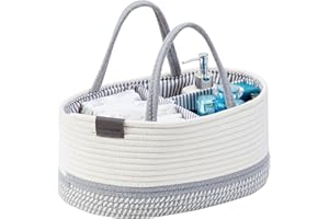 DECOMOMO Diaper Caddy, Baby Diaper Caddy Basket, Diaper Organizer for Changing Table Girl Boy Gift (Spiral Light Grey & White, Large)