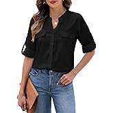 AGSEEM Button Down Shirts for Women Dressy Floral Printed Long Sleeve Blouse Business Casual Work Tops