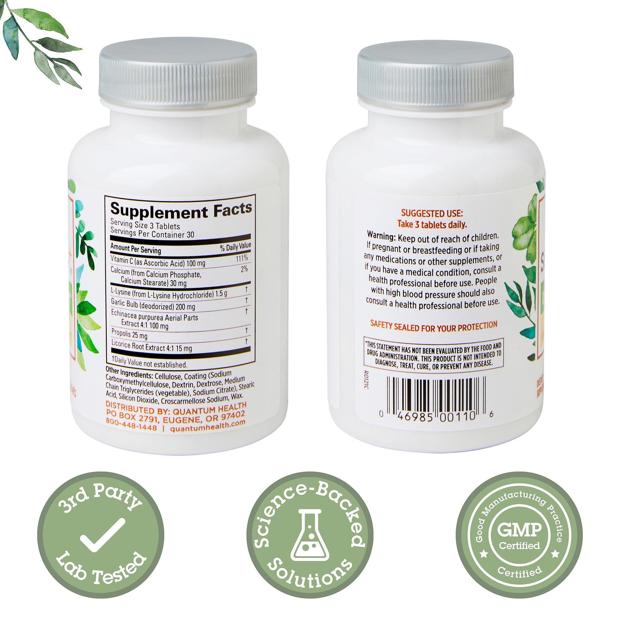 Quantum Health SuperLysine+ Advanced Formula Immune Support Supplement Lysine 1500 mg, Vitamin C Echinacea Licorice Bee Propolis & Odorless Garlic Daily Wellness Blend for Women & Men - 90 Tablets