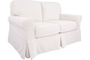 OSP Home Furnishings Ashton Rolled Arm Loveseat with Slipcover, Ivory