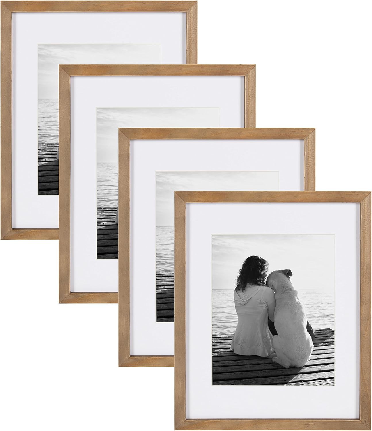 DesignOvation Gallery 11x14 matted to 8x10 Wood Picture Frame, Set of 4, Rustic Brown, 4 Count