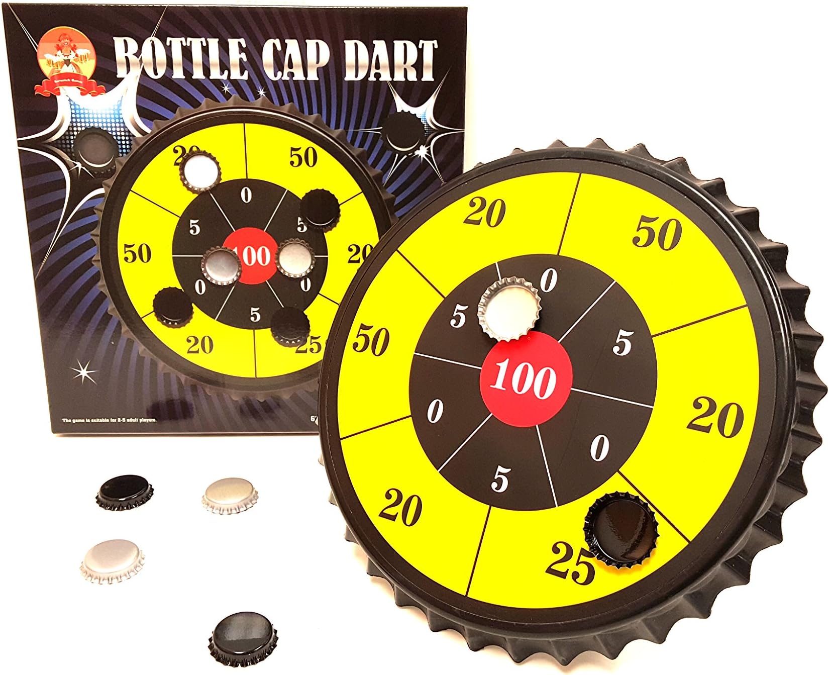 Bottle Cap Darts Party Game, Bottle Cap Magnetic Dart Board (Yellow)