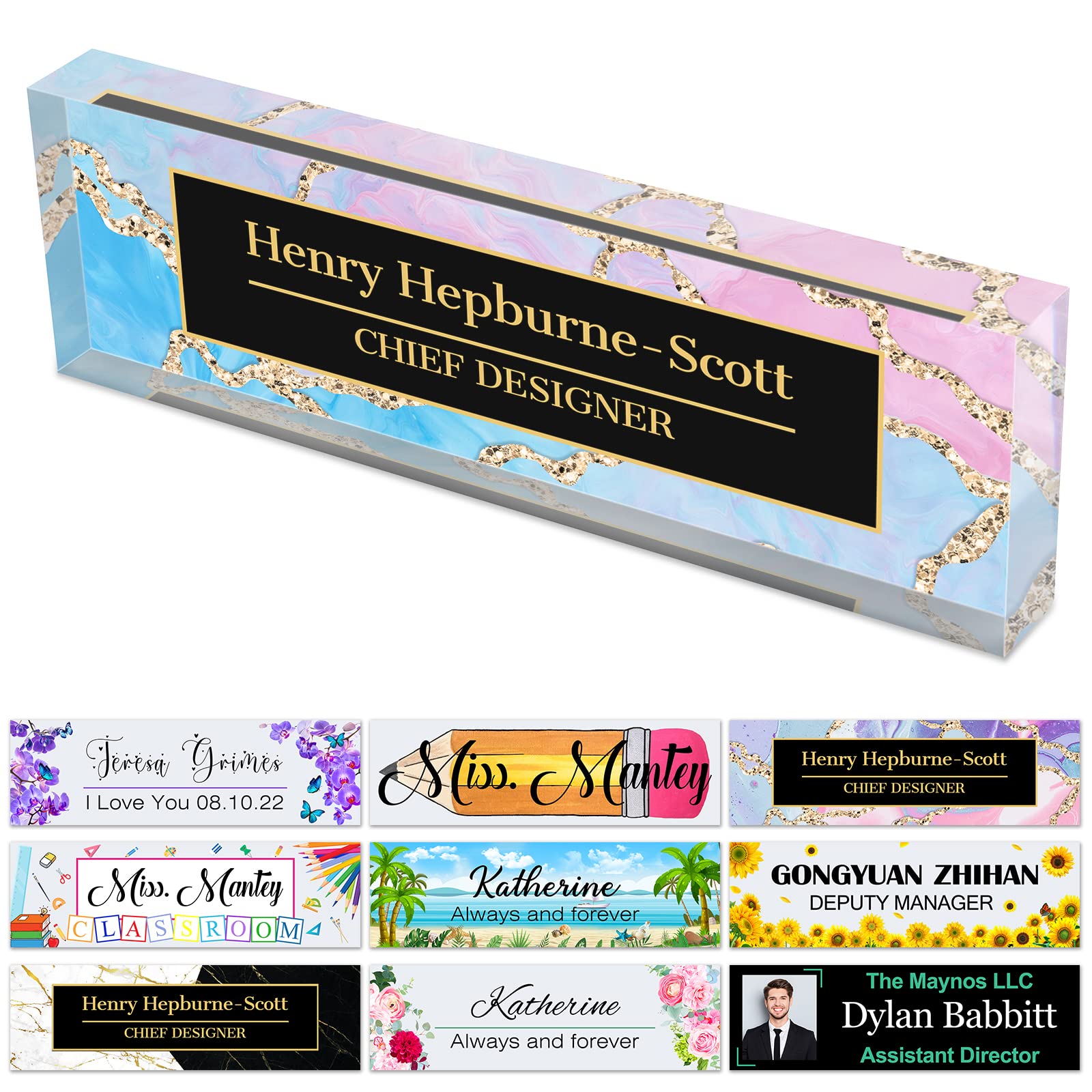 Office Desks Name Plate Personalized Custom Clear