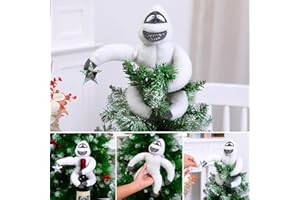 LCYTSATO Christmas Tree Topper Abominable Snow Monster Ornament, Poseable Handmade Abominable Chimpanzees Hugger with Star, Can be Hung Snowman Tree Topper Xmas Decorations (White)