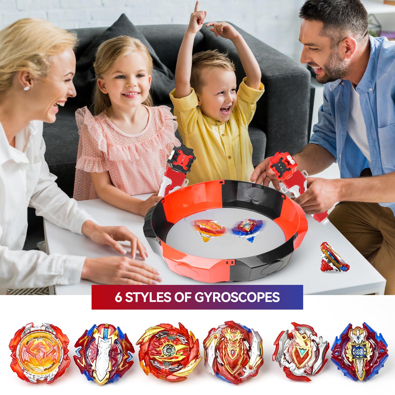 Bay Blade 17.8 Inch Large Stadium with 6 Burst Spinning Tops Launcher Set for Kids Ages 6+,Christmas and Birthday Gifts for Kids