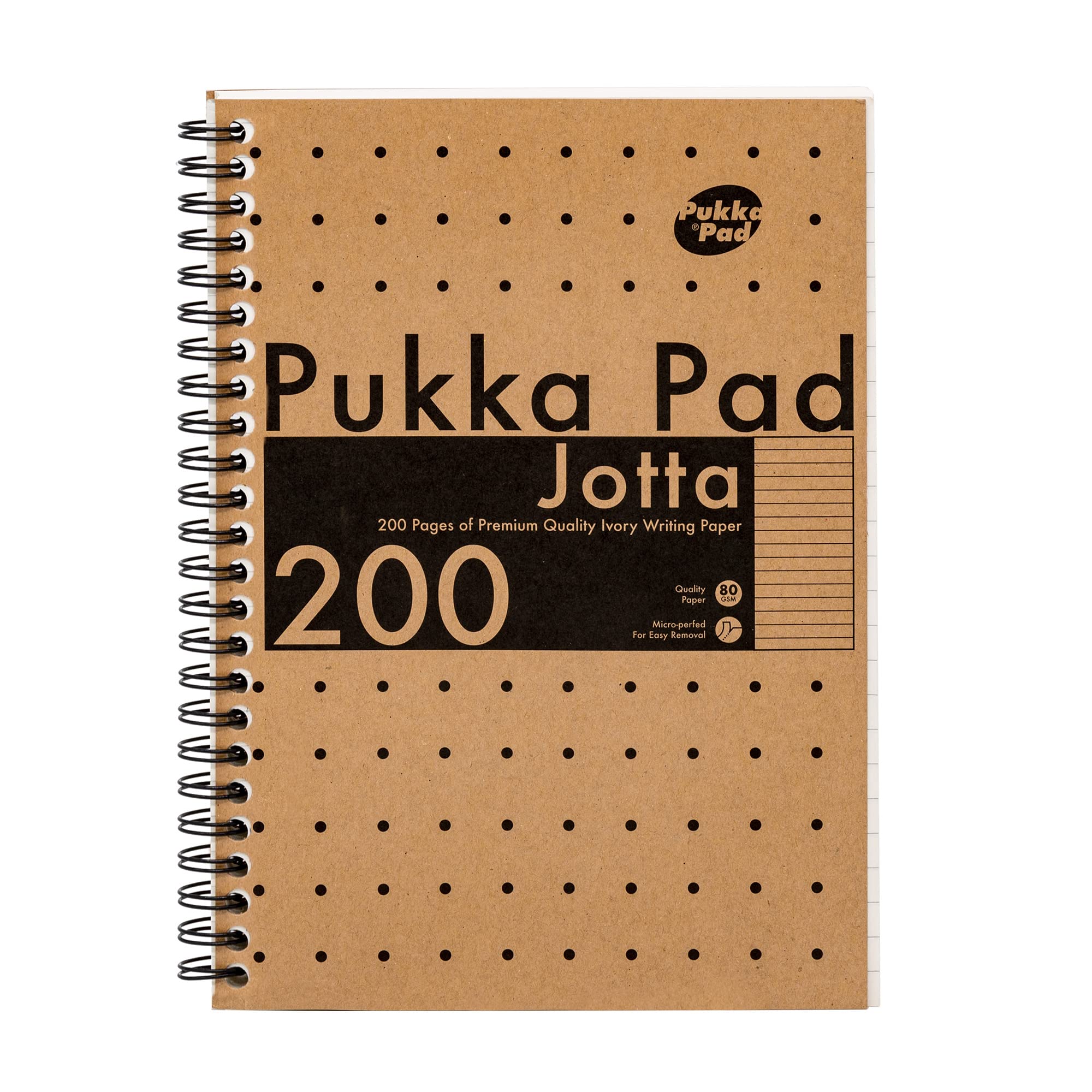 Pukka Pad, A5 Kraft Jotta Notebooks – Pack of 3 Twin-Wirebound Notebooks – 80GSM Paper with 8mm Lines - Features Microperforated Edges and 4-Hole Punch Margins
