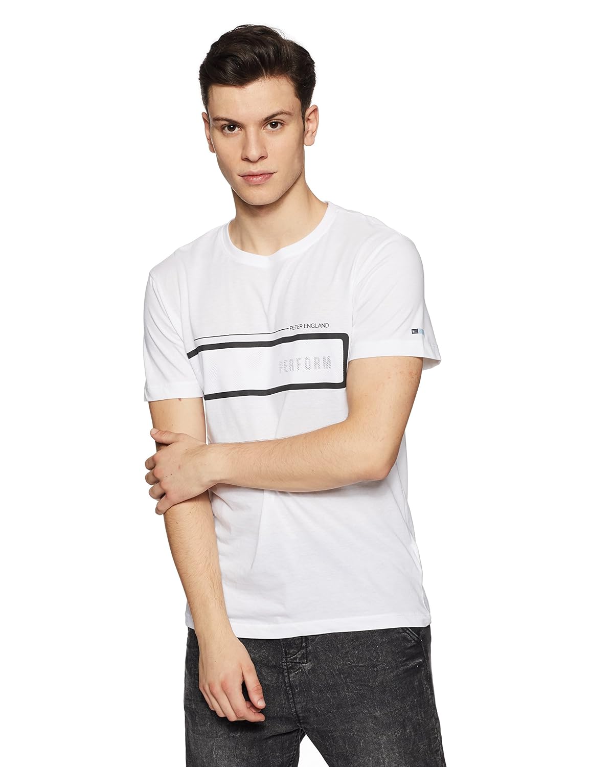 peter england perform men's plain round neck t-shirt