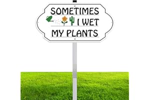 KOALAAT Funny Garden Decor Sign, Sometimes I Wet My Plants Sign with Stake, 14" x 28" Unique Gifts for People Who Like Gardening, Aluminum Metal Signs for Outside Yard Outdoor