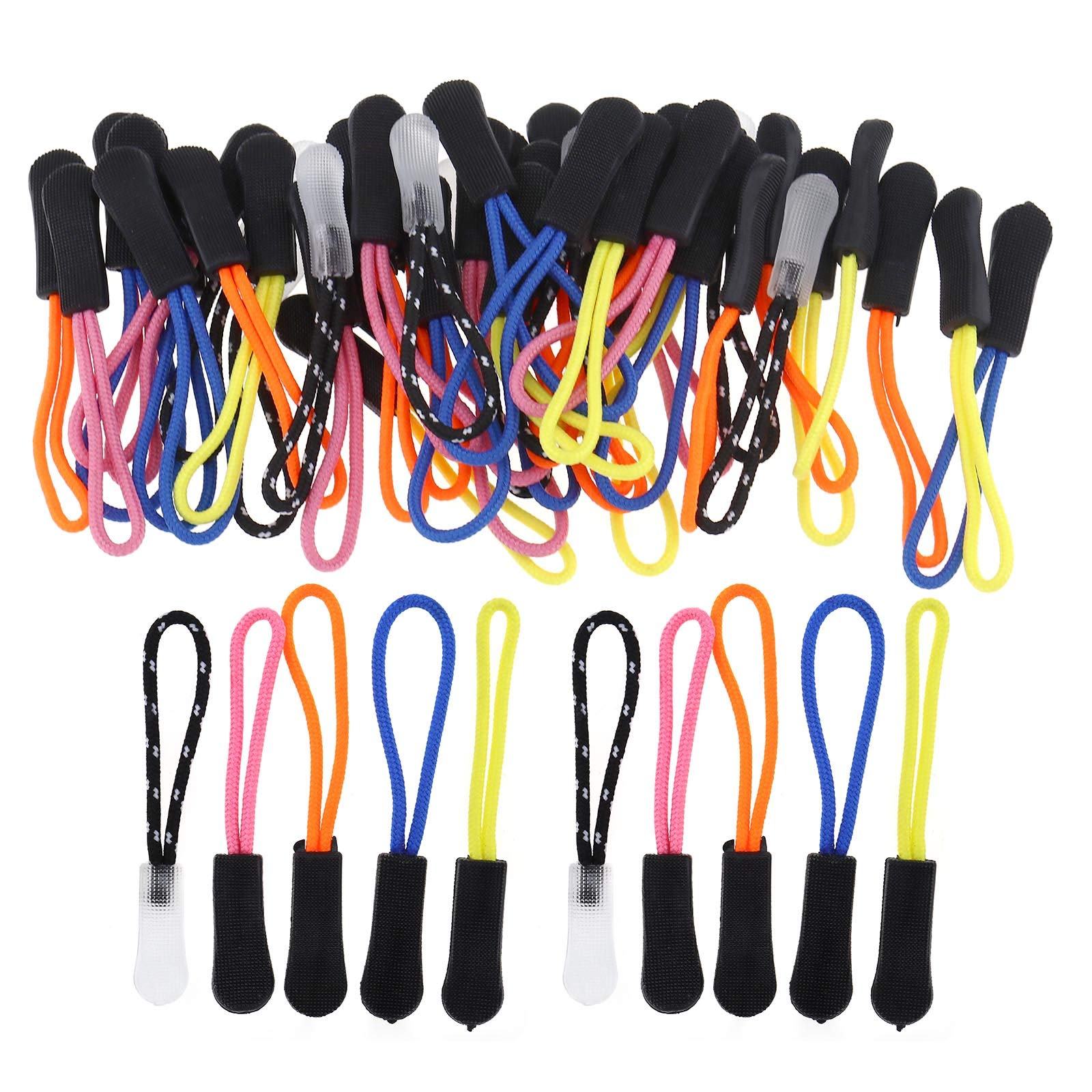 YINETTECH 60pcs Zipper Extension Pulls, Multi-Colored Nylon Cord Zipper Pulls Sliders for Backpacks Camping Sports Clothes Mobile Phones Key Rings Purses