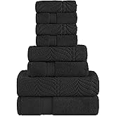 Superior Cotton Chevron 8 Piece Assorted Towel Set, Zero Twist, Quick Dry, Home Essentials, Shower, Spa, Luxury Plush Soft Absorbent Towels, Includes 2 Bath, 2 Hand, 4 Washcloth/Face Towels, Black