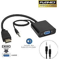 pibox India Gold-Plated HDMI to VGA Adapter with Audio (Male to Female) for Computer, Desktop, Laptop, PC, Monitor, Projector, HDTV, Raspberry Pi, Media Players, Xbox and More -Black