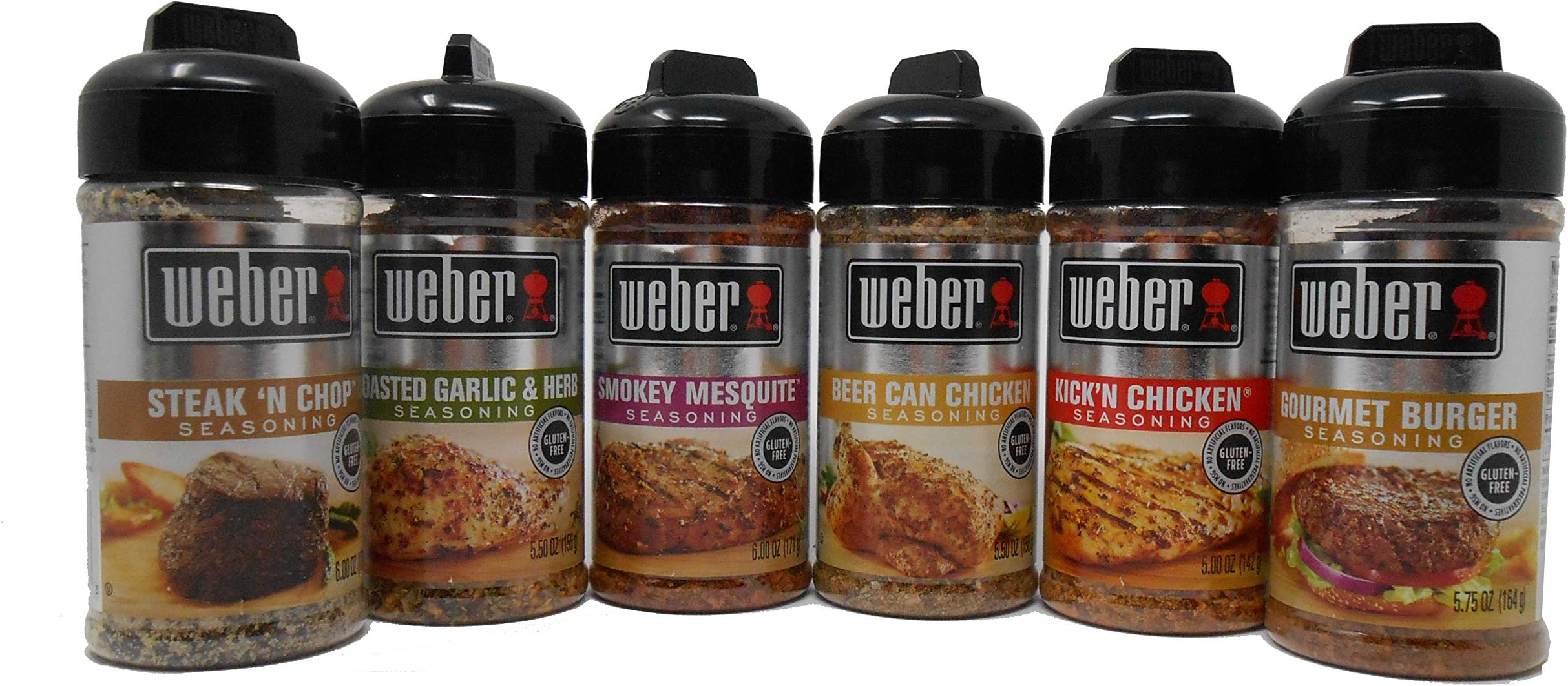 Weber Grill Seasoning Bundle, Steak'n Chop, Roasted Garlic & Herb, Smokey Mesquite, Beer Can Chicken, Kick'n Chicken, Gourmet Burger, 5-6 Ounce (Pack of 6)