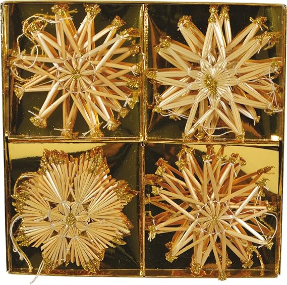 RIFFELMACHER Strohsterne Goldglitter natur, 10er Set, 11cm