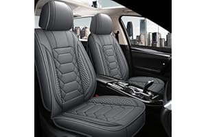HAIYAOTIMES Leather Car Seat Covers Front Set, Waterproof Faux Leather Seat Covers for Cars, Non-Slip Car Interior Covers Universal Fit for Most Cars Sedans Trucks SUVs, Gray
