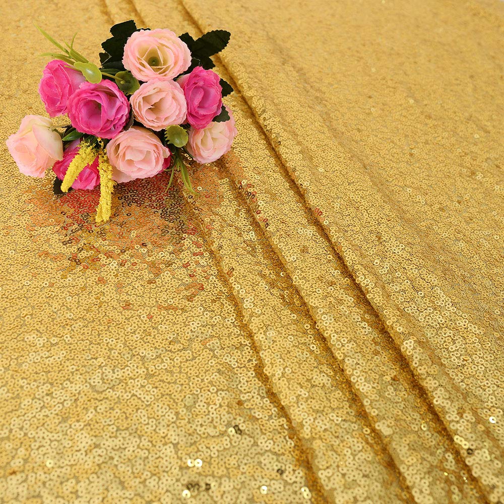 Zdada 2 Yards Gold Sequin Fabric - 48"x72" Sparkly Tablecloth Sequin Backdrop Banquet Table Runner Sequin Aisle Runner Decoration — image 1