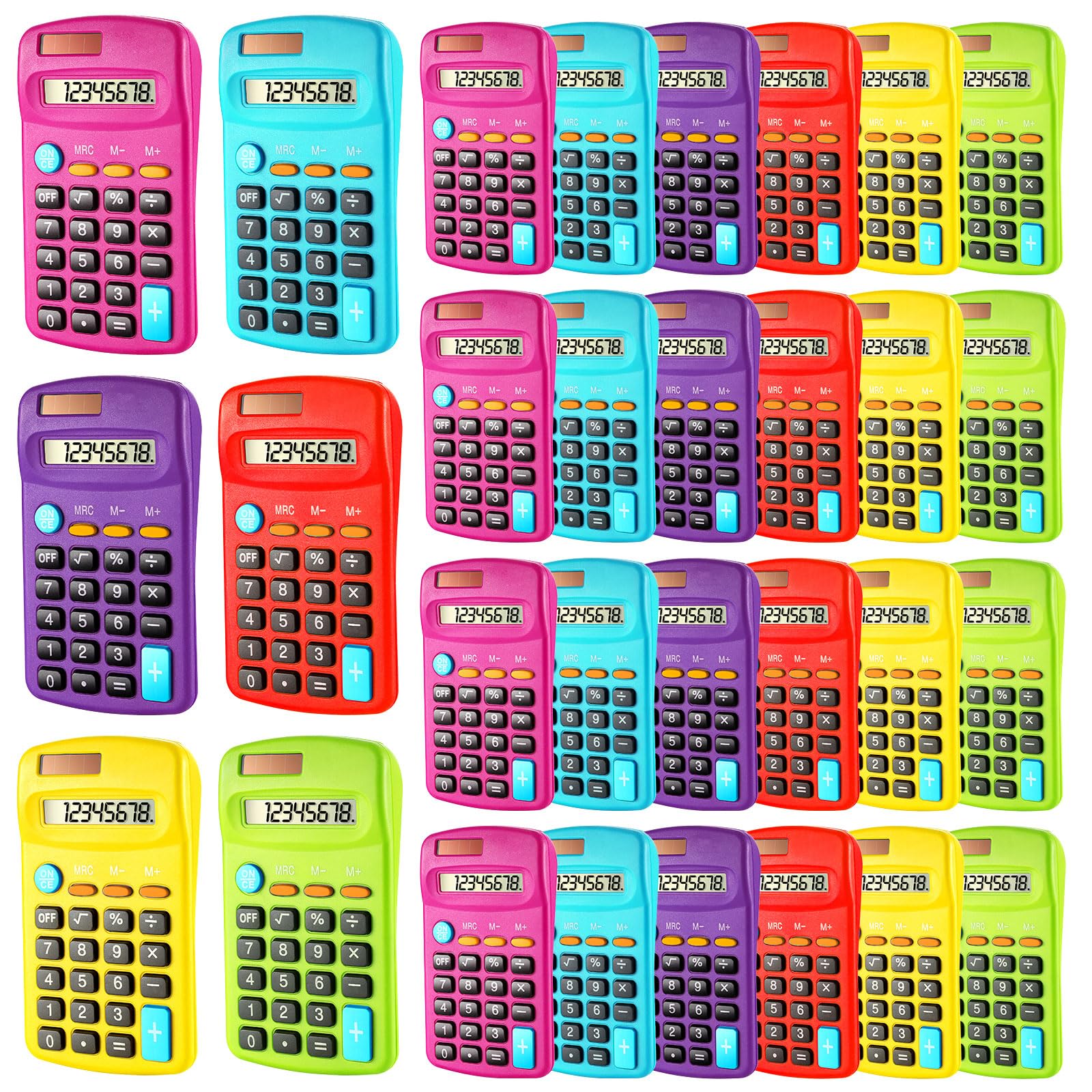 Photo 1 of Weewooday 6 Pieces Pocket Size Basic Calculators Bulk 8 Digit Mini Solar Battery Dual Power Calculator for Desktop Home Office School Students Kids, Standard Function 6 Colors