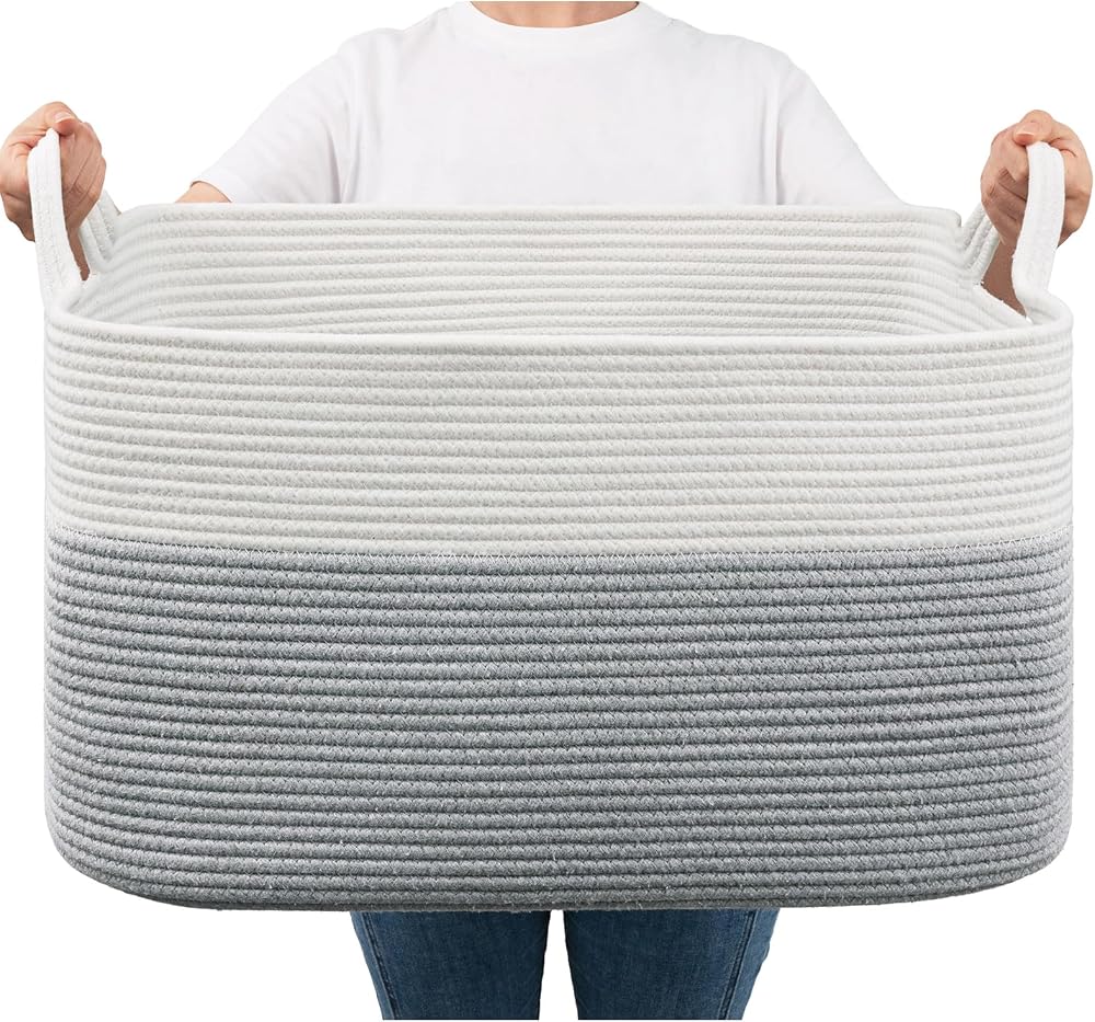TIMEYARD Large Storage Basket 65L Grey Cotton Rope 55x38x30 cm Toy Towels