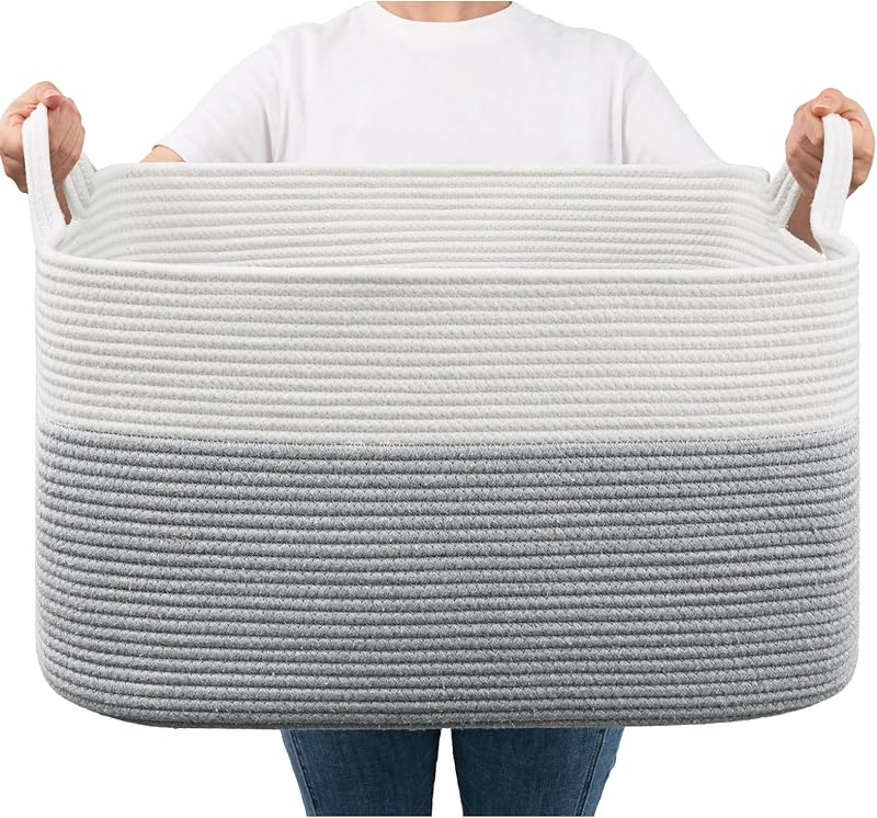 TIMEYARD Large Storage Basket 65L Grey Cotton Rope 55x38x30 cm Toy Towels
