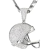metaltree98 Silver Plated Iced Out Football Helmet Pendant Cuban Chain Set BCH 1149 S