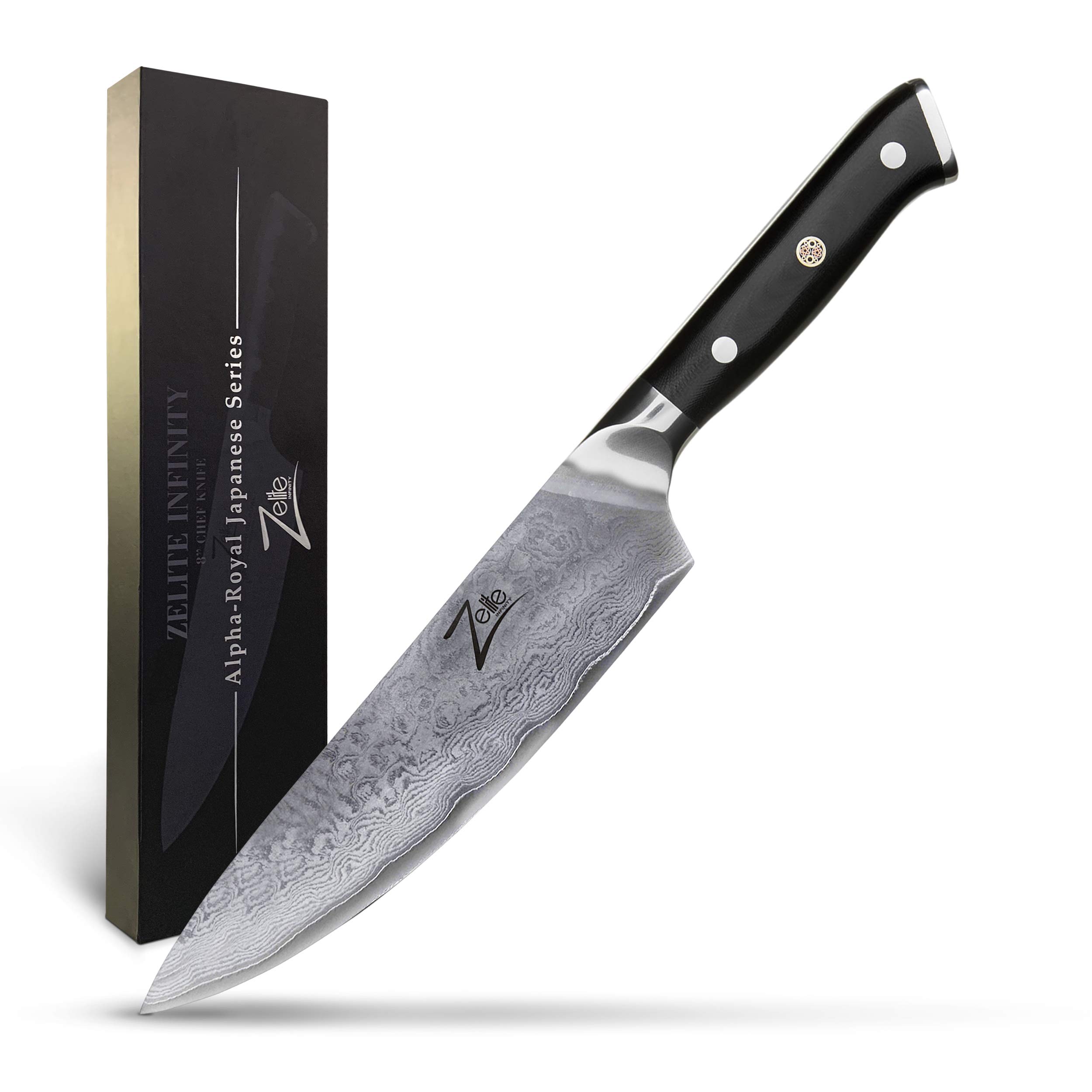Zelite Infinity Chef Knife 8 Inch, Damascus Japanese AUS10 Super