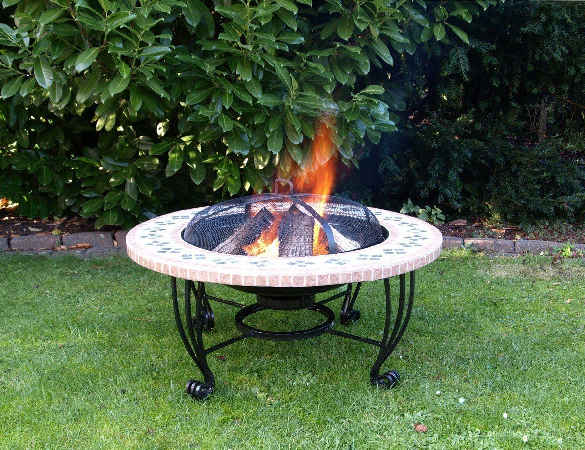 Dreams4home Piro Fire Pit Fire Bowl Tewrrassen Balcony Fireplace Firepit Chiminea Fire Bowl B H D 87 X 40 X 87 Cm Mosaic Hanging Shelf With Abeck Basket And Fire Hook Steel Frame