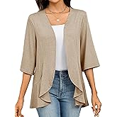 Totatuit Womens 3/4 Sleeve Lightweight Cardigan Open Front Kimono Summer Ruffle Loose Cardigans