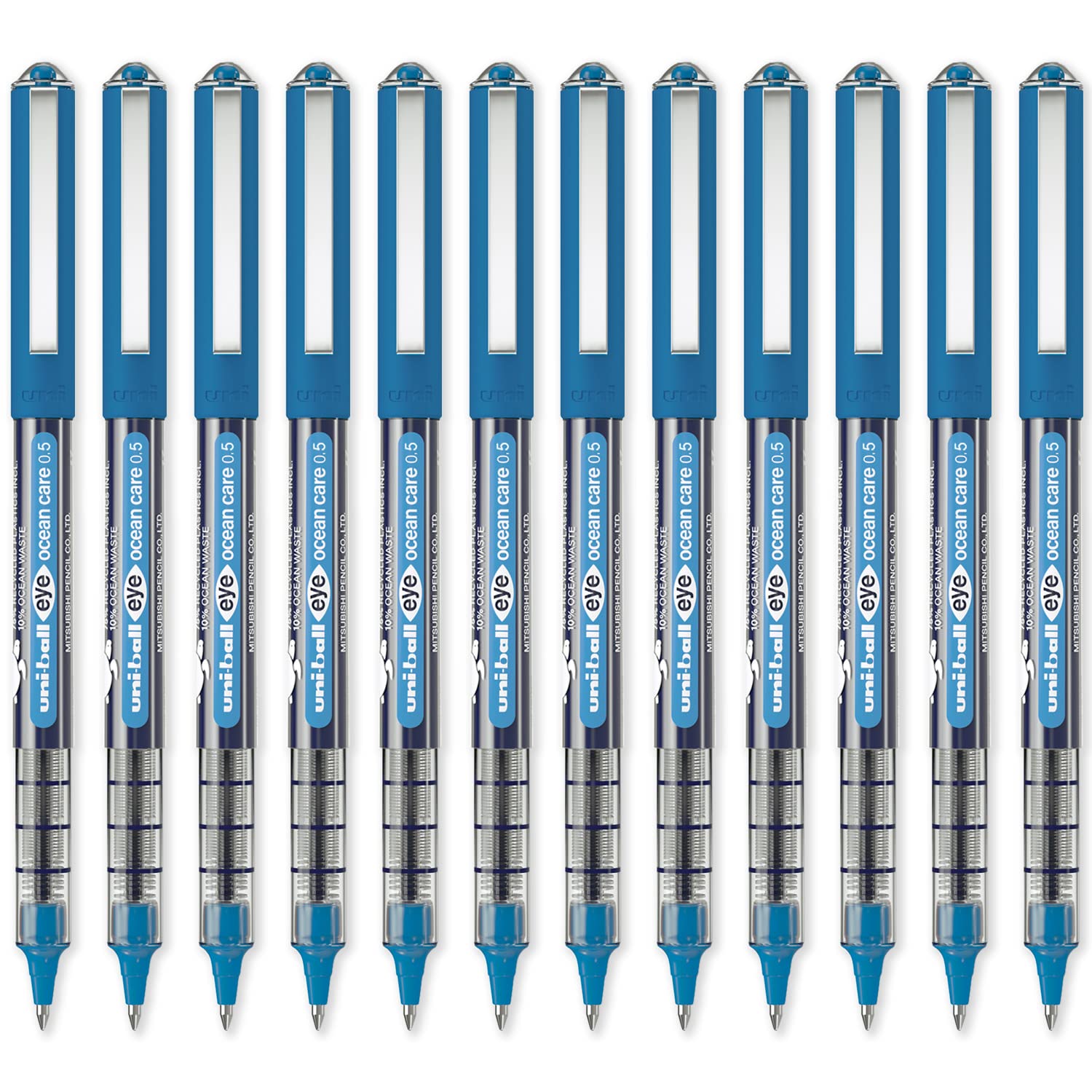 uni-ball Eye Ocean Care UB-150ROP Blue Rollerball Pens. Micro 0.5mm Ballpoint Tip for Super Smooth Writing, Drawing, Art, Crafts and Colouring. Fade and Water Resistant Liquid Uni Super Ink. 12 Pack — image 1