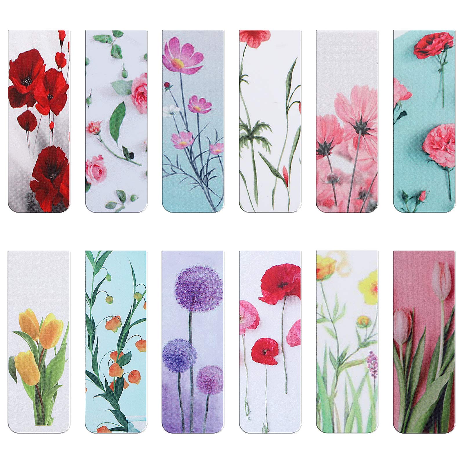 24 Pieces Plant Flowers Magnetic Bookmarks,MWOOT Assorted Magnet Book Markers Set,Magnetic Page Clips Markers for Students Teachers School Home Office Reading Supplies(6x2cm)