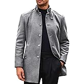 Runcati Mens Trench Coat Stand Collar Casual Slim Fit Single Breasted Pea Coat Overcoat