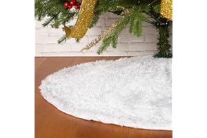 Sattiyrch Faux Fur Christmas Tree Skirt,White Xmas Decorations for 5ft Christmas Tree (White, 30in)