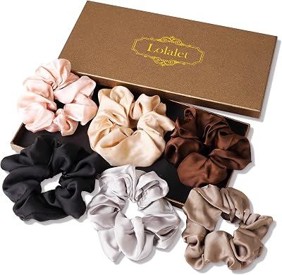 Lolalet Satin Scrunchies 6 Pack Women Girls Silk Like Hair Ties Ponytail Holder
