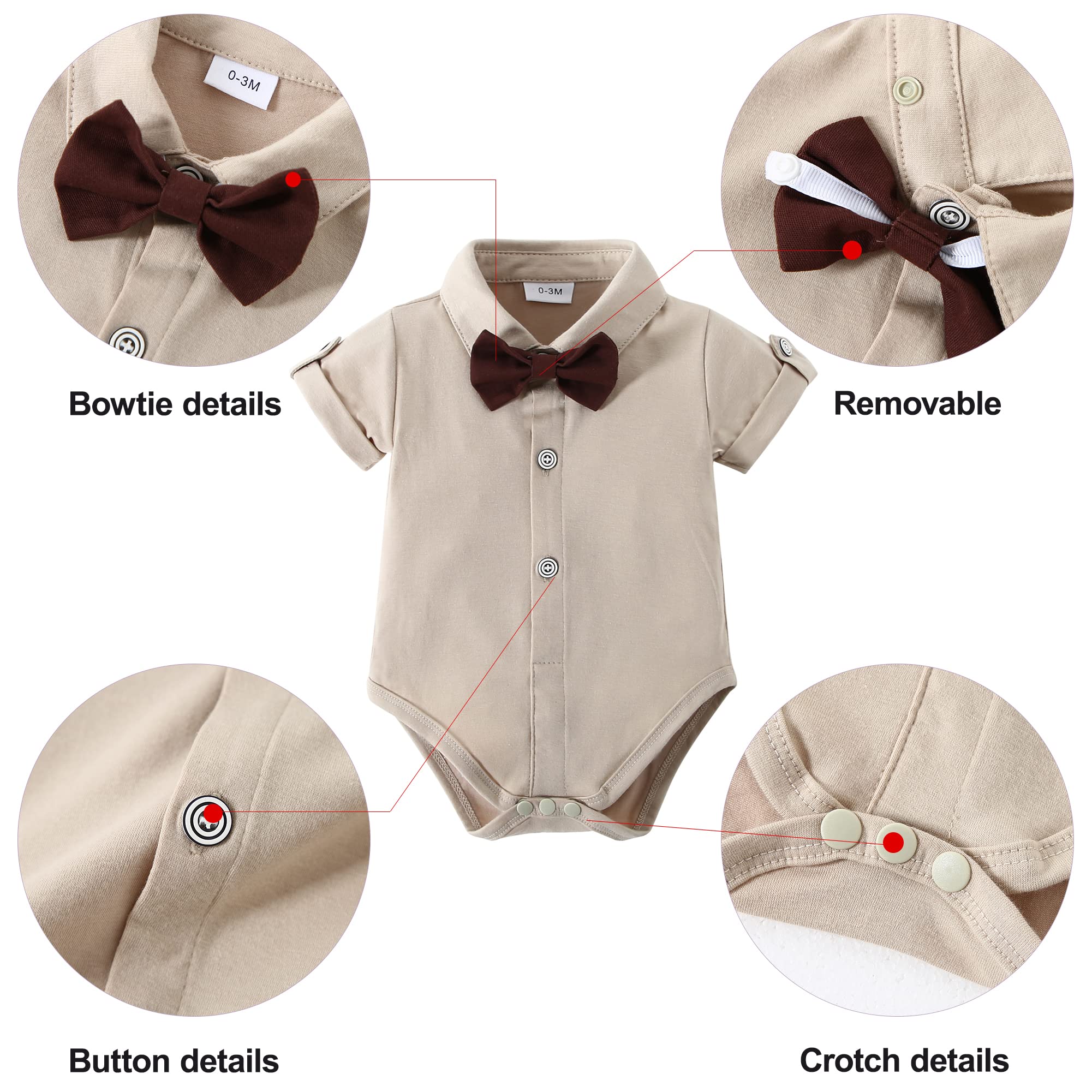 DISAUR Baby Boy Clothes Suits,Infant Gentleman Outfits Short Sleeves Romper +BowTie + Suspender Pants Wedding Set 0-18 Months