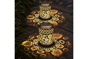 ESGARDEN Solar Lanterns 2 Pack Sunflower Dragonfly Butterfly Lights Outdoor Decor Hanging Lantern Waterproof Metal LED Garden Decor Decorative,Yard,Patio,Lawn,Christmas Gifts Bronze