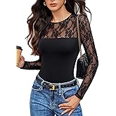 Avidlove Lace Long Sleeve Bodysuit for Women Crew Neck Body Suits Slimming Going Out Concert Tops Fall Outfits