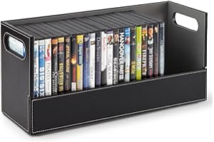 Stock Your Home DVD Storage Box, Movie Shelf Organizer for Blu-Ray, Video Game Cases, CDs, VHS Tape Display Stand, Disc Holder Can Store Up to 28 DVDs, Faux Leather (Black)