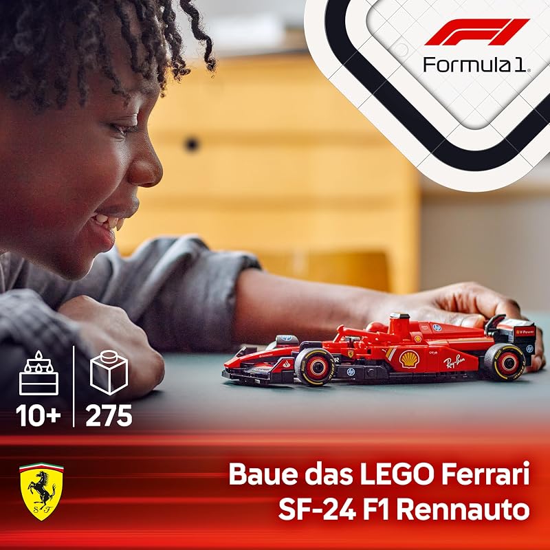 Speed Champions Ferrari SF-24 F1 Rennauto - Modellauto Set mit Fahrer - Modellbau für Kinder - Spielzeug mit 1 Minifigur - Sammelbares Formel 1 Geschenk für Jungen und Mädchen - 77242