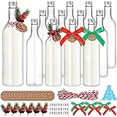 Tioncy 12 Pack 750ml Christmas Plastic Coquito Bottles 25 oz Clear Plastic Coquito Wine Bottles with Caps Pine Cone Needles Branches and Bow Ornaments for Home Brewing Xmas Party Favors