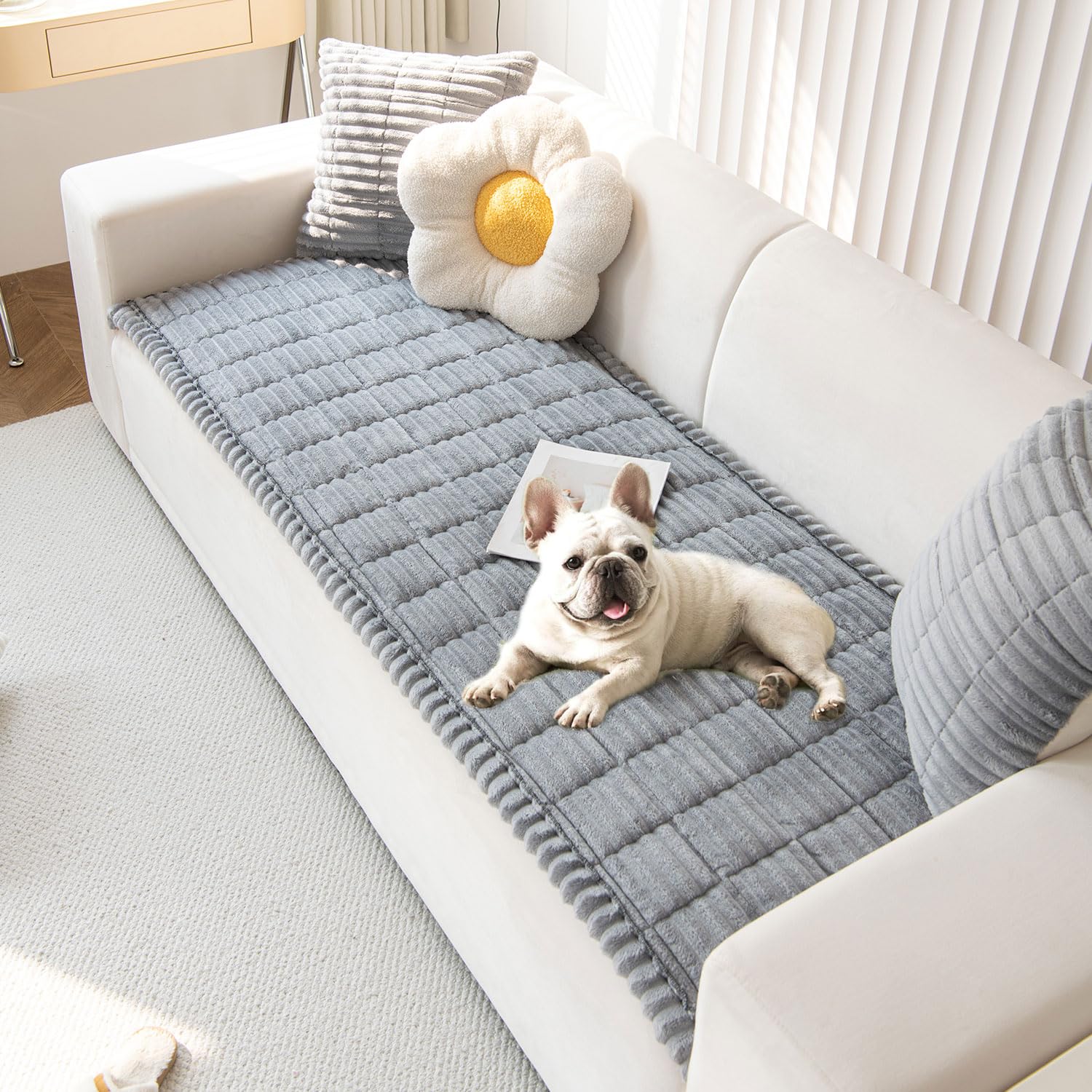 Photo 1 of OTOB Couch Cover for Dogs Washable, Non Slip Plush Fuzzy Sofa Covers for 3 Cushion Couch Pet Friendly, Soft All Seasons Sofa Slipcover Cozy Furniture Protector (Gray, 31.5" x 82.7")