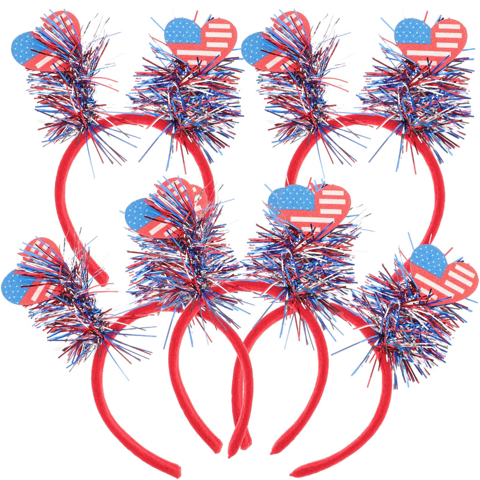5pcs 4th of July Headbands American Flag Heart Tinsels Head Bopper Usa Flag Head Hoop Patriotic Headpiece for Women Girls Outdoor