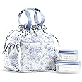 Fit & Fresh Lunch Bag For Women, Insulated Womens Lunch Bag For Work, Stain-Resistant Large Lunch Box For Women With Containers, Cinch Closure Cromwell Bag, Cornflower Floral Toile