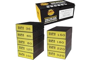 Dura-Gold 4-Sided Hand Sanding Block Sponge Variety Pack, Box of 18, Grits 36, 60, 80, 100, 120, 150, 180, 220, 320-3.9" x 2.75" x 1" Wet or Dry Flexible Sandpaper Pads Sand Wood Drywall Metal Paint