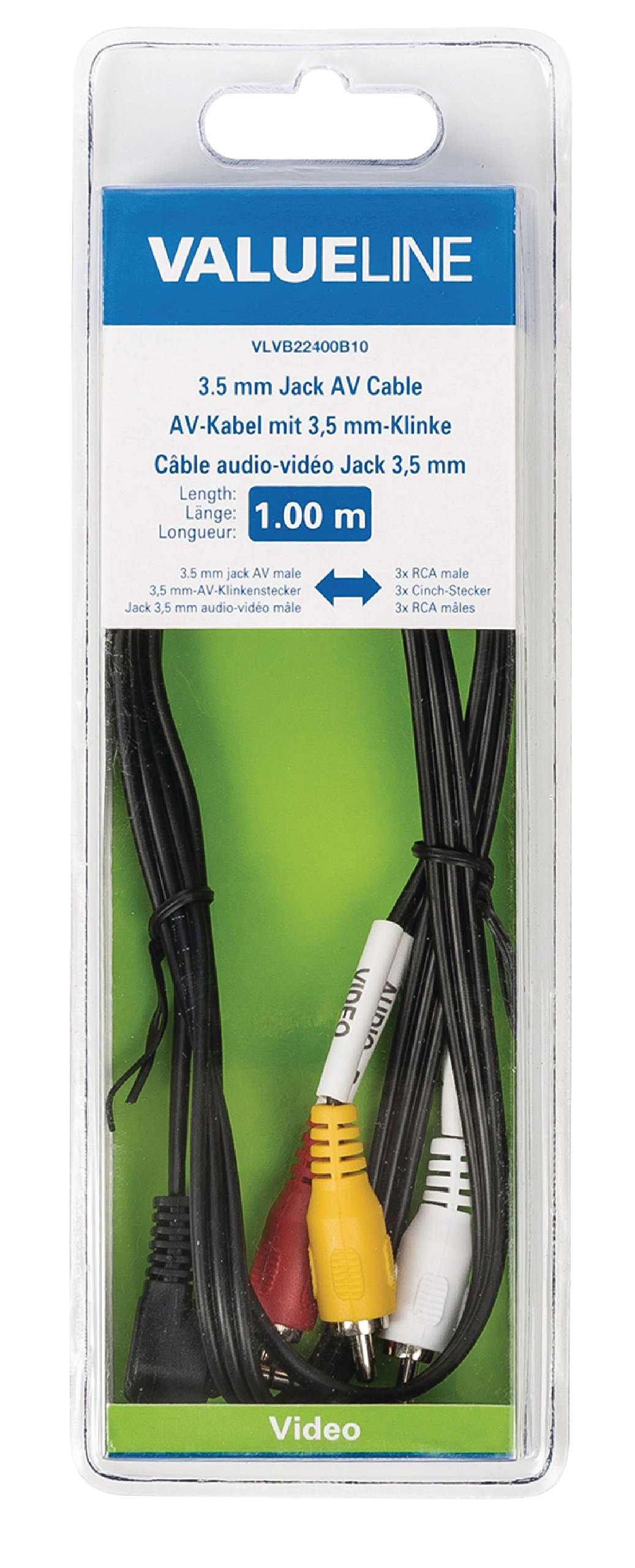 Valueline 1.00 m 3.5 mm Jack Male to 3x RCA Male AV Cable - Black